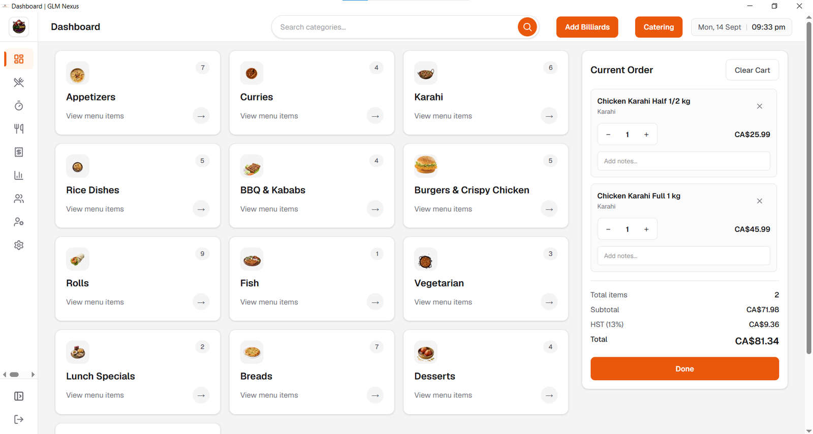 GLM Nexus restaurant POS and management system dashboard