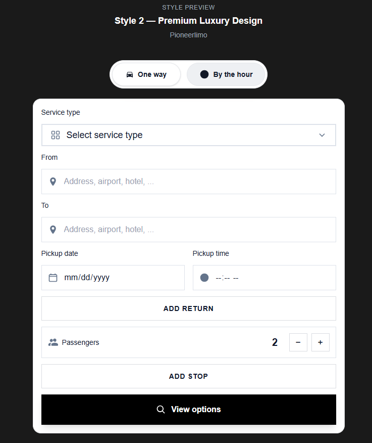 GLM Ride Booking form style 2 premium luxury