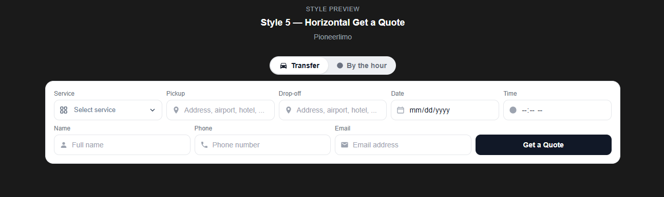 GLM Ride Booking form style 5 horizontal quote