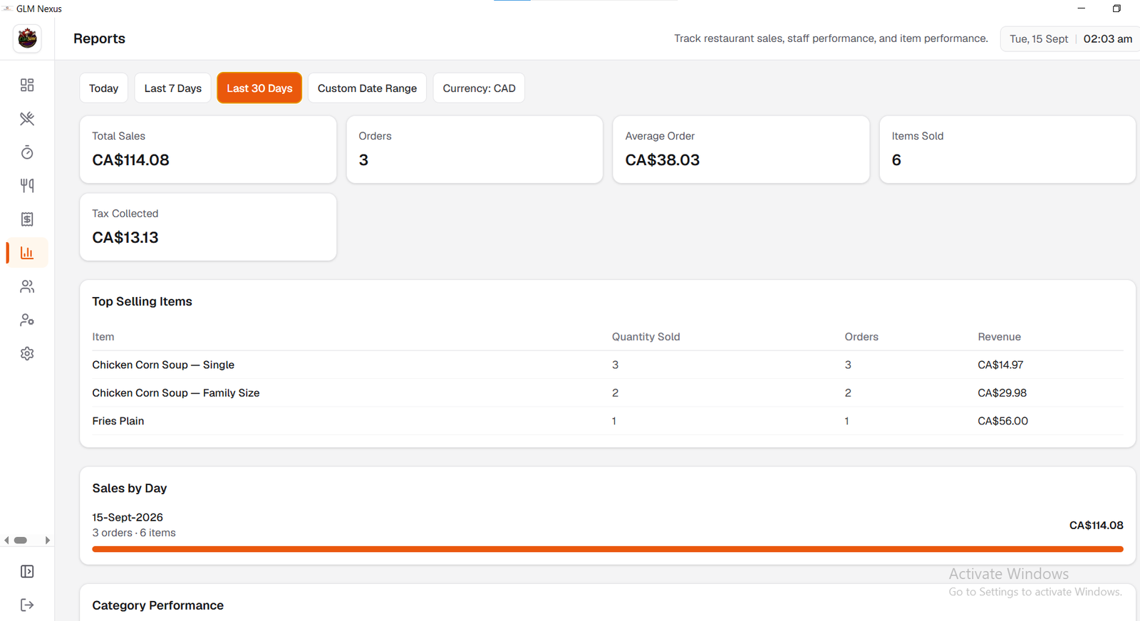 GLM Nexus sales reports and analytics