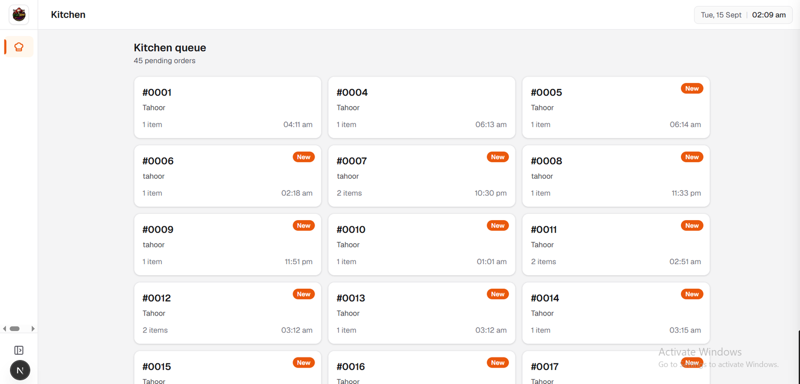 GLM Nexus kitchen order management screen