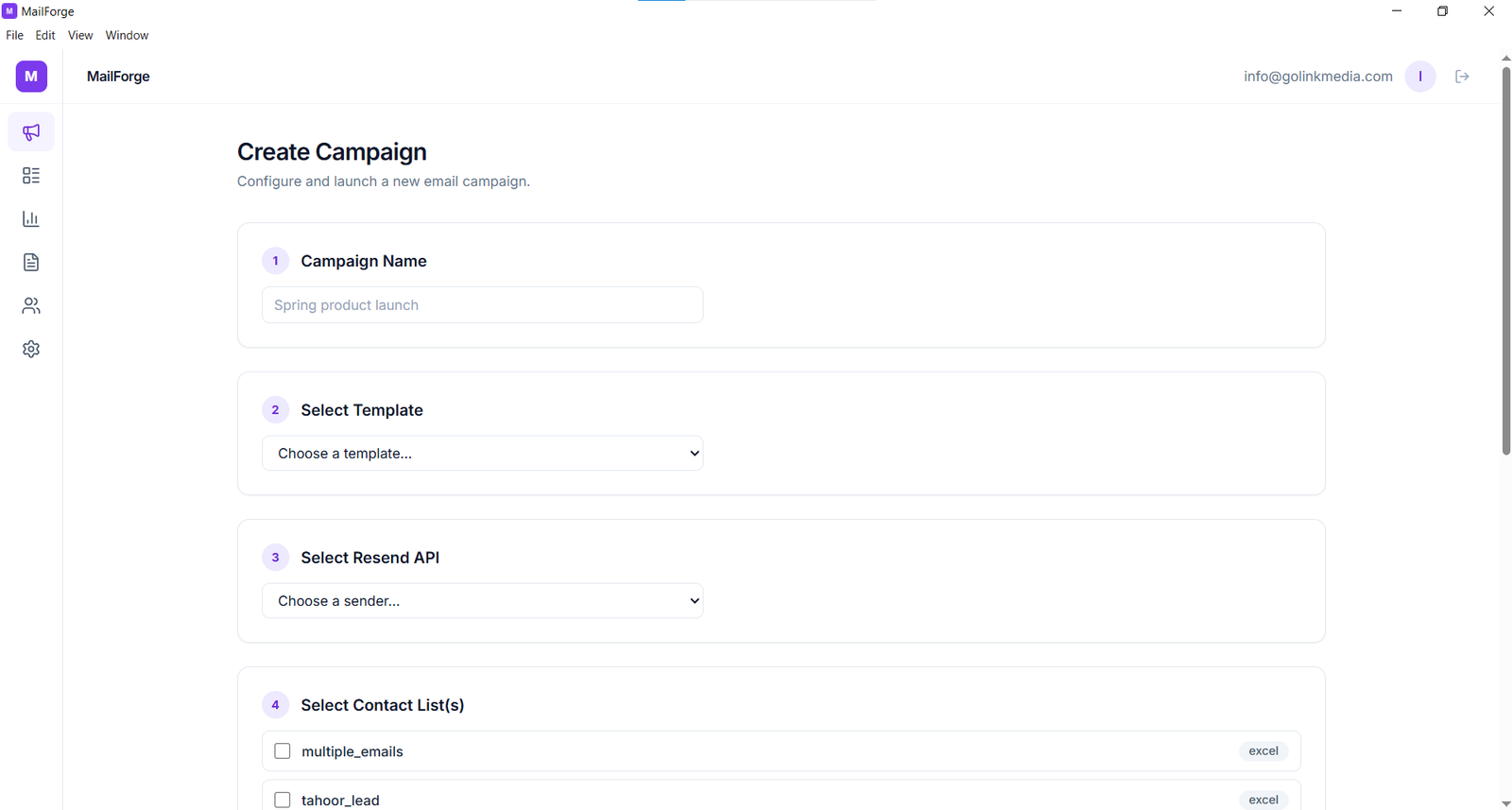 Mail-Forge email marketing platform dashboard