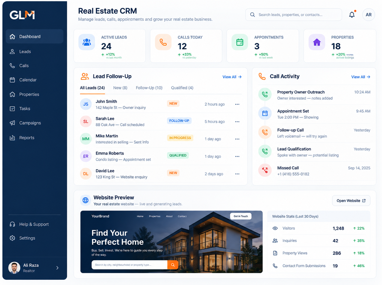 Real estate virtual assistant support — CRM, lead follow-up, and calling for realtors