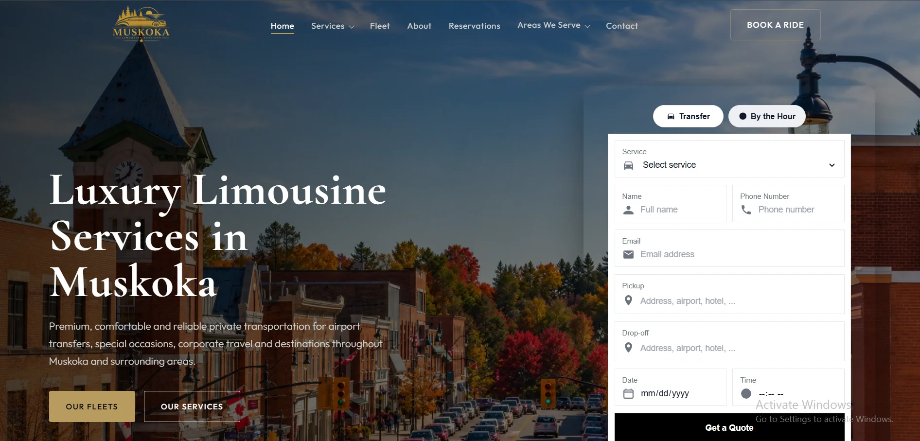 Muskoka Limousine Services website by GoLinkMedia